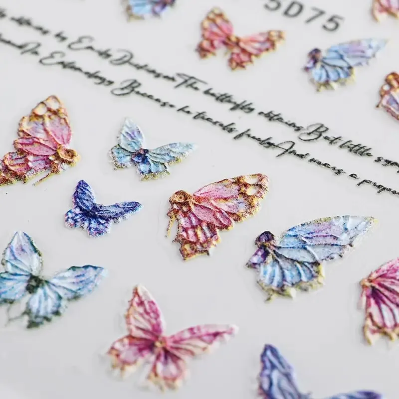 Nail Stickers | Gradient Butterfly And English Letter | Self-Adhesive Water Transfer Decals | Nail Art Decoration