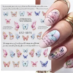 Nail Stickers | Gradient Butterfly And English Letter | Self-Adhesive Water Transfer Decals | Nail Art Decoration