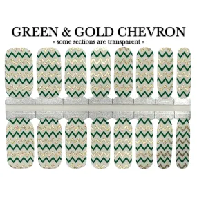 Nail Wrap - Green and Gold Chevron