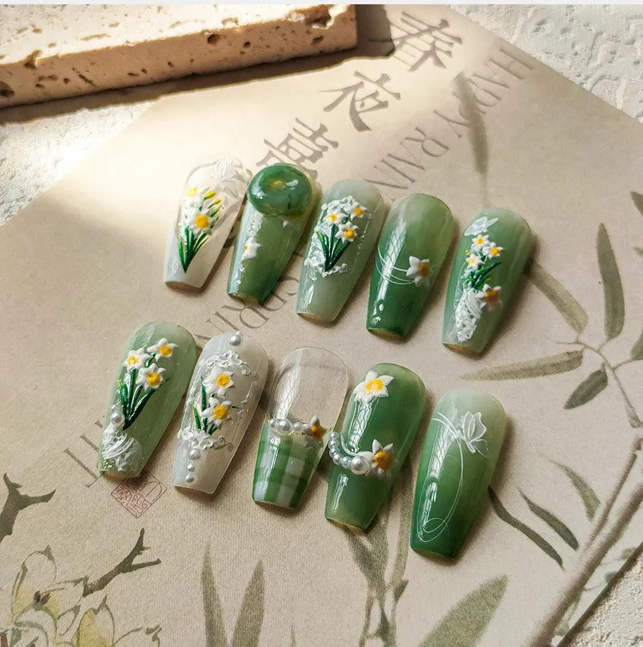 Plumeria Nail Art Stickers Adhesive Embossed Lily Flower Sticker Decals TS3679