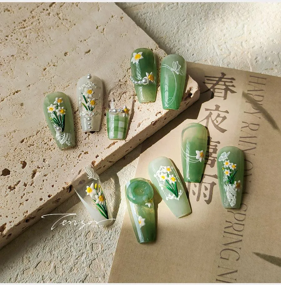 Plumeria Nail Art Stickers Adhesive Embossed Lily Flower Sticker Decals TS3679