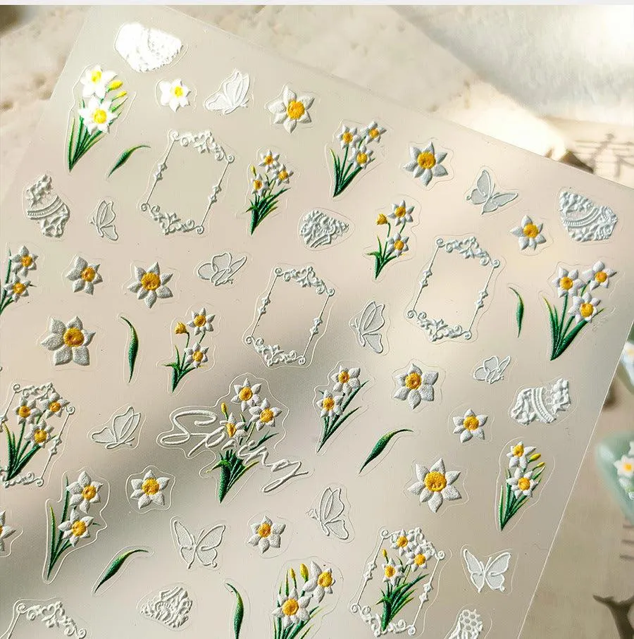 Plumeria Nail Art Stickers Adhesive Embossed Lily Flower Sticker Decals TS3679
