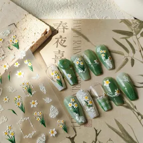 Plumeria Nail Art Stickers Adhesive Embossed Lily Flower Sticker Decals TS3679