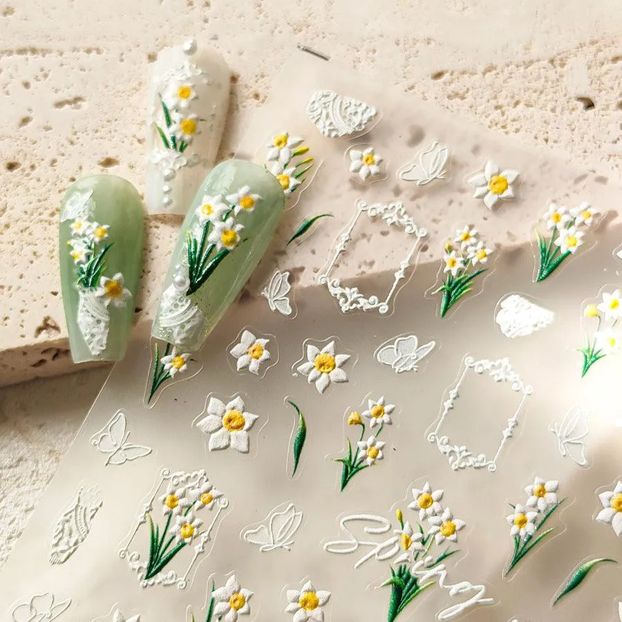Plumeria Nail Art Stickers Adhesive Embossed Lily Flower Sticker Decals TS3679