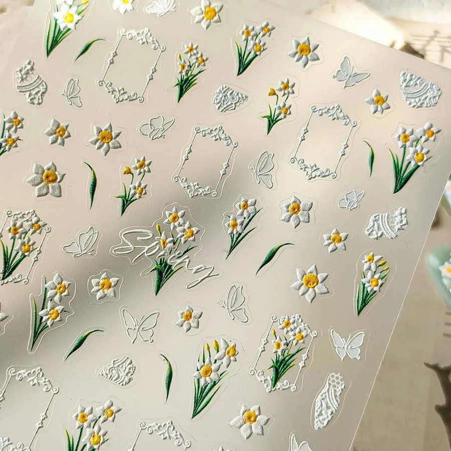 Plumeria Nail Art Stickers Adhesive Embossed Lily Flower Sticker Decals TS3679
