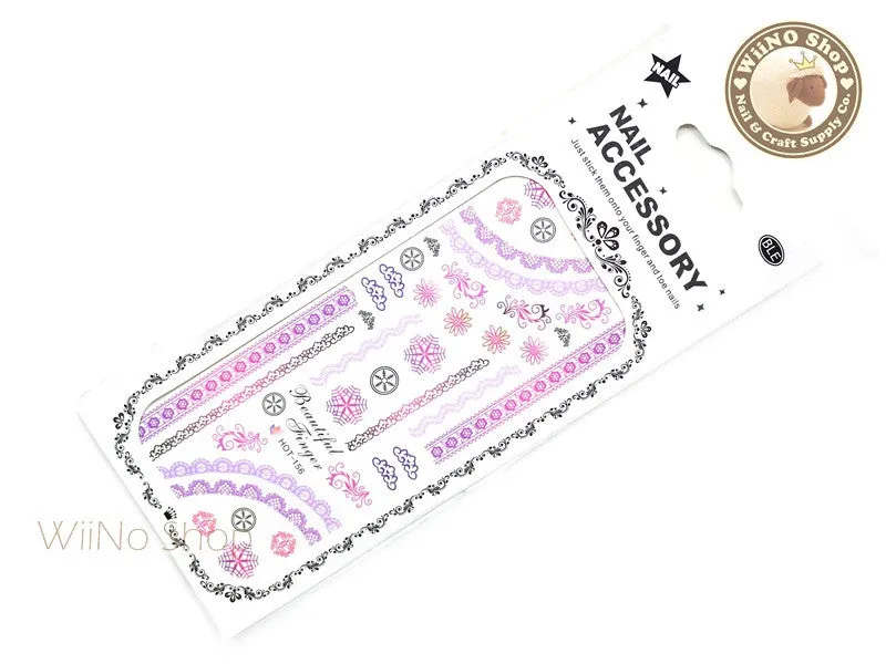 Purple Gradient Lace Pattern Water Slide Nail Art Decals - 1pc (HOT-156)