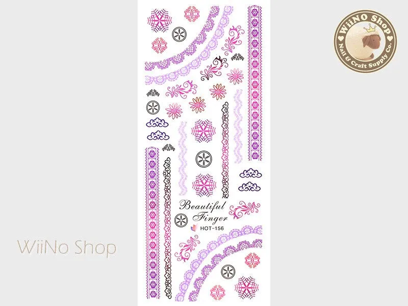 Purple Gradient Lace Pattern Water Slide Nail Art Decals - 1pc (HOT-156)