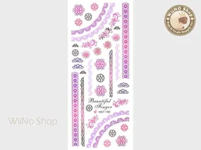 Purple Gradient Lace Pattern Water Slide Nail Art Decals - 1pc (HOT-156)