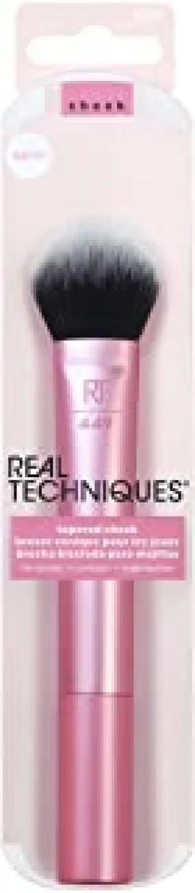 Real Techniques Tapered Cheek Makeup Brush, For Blush, Highlighter, or Loose Powder, Soft Bristles, Precise Makeup Application, Pink, Aluminum Handle, 1 Count