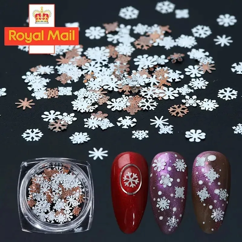 Snowflakes Nail Art Glitter Decals Christmas Nail Stickers Nail Sequins Paillette 3D Sparkly Nail Flakes