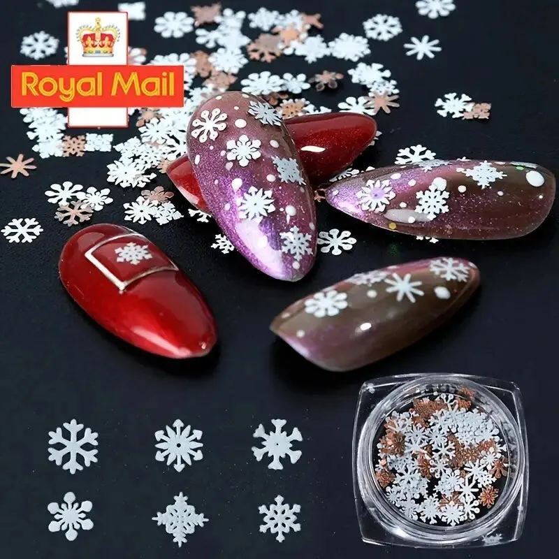 Snowflakes Nail Art Glitter Decals Christmas Nail Stickers Nail Sequins Paillette 3D Sparkly Nail Flakes
