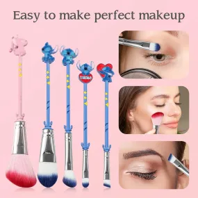 Stich Makeup Brushes Set Collection, Stich Stuf for Girls Women - 5Pcs Blue