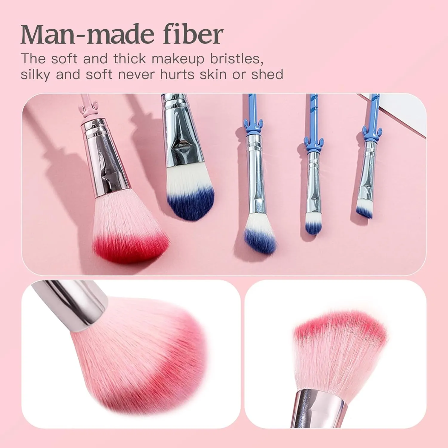 Stich Makeup Brushes Set Collection, Stich Stuf for Girls Women - 5Pcs Blue