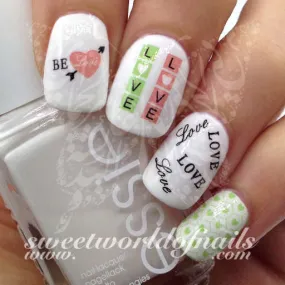 Valentine's Day Nail Art Love Word Green Mini Hearts Water Decals Wraps