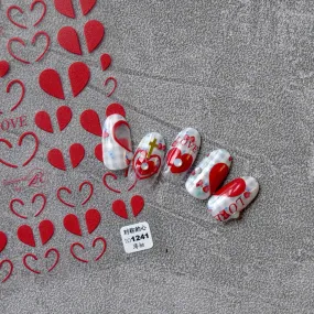 Valentines Nail Art Stickers Red Symmetrical Love Heart Design Adhesive Sticker Decals to1241