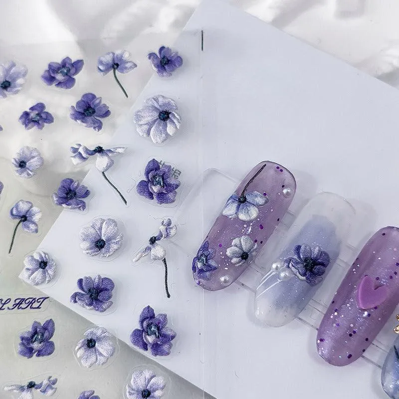 Violets Nail Art Stickers Adhesive Sliders Flower Embossed Sticker Decals