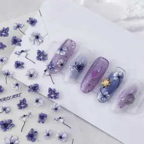 Violets Nail Art Stickers Adhesive Sliders Flower Embossed Sticker Decals