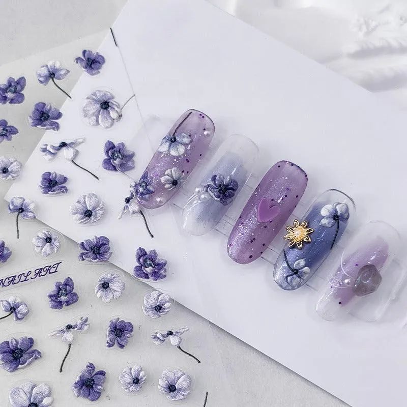 Violets Nail Art Stickers Adhesive Sliders Flower Embossed Sticker Decals