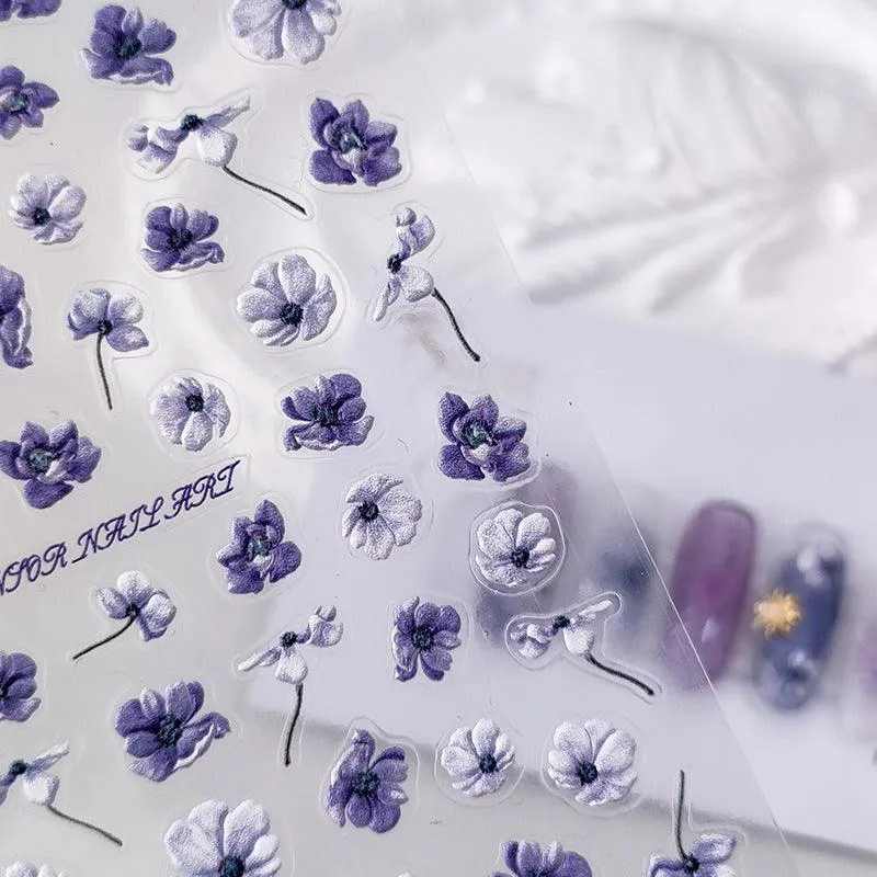 Violets Nail Art Stickers Adhesive Sliders Flower Embossed Sticker Decals