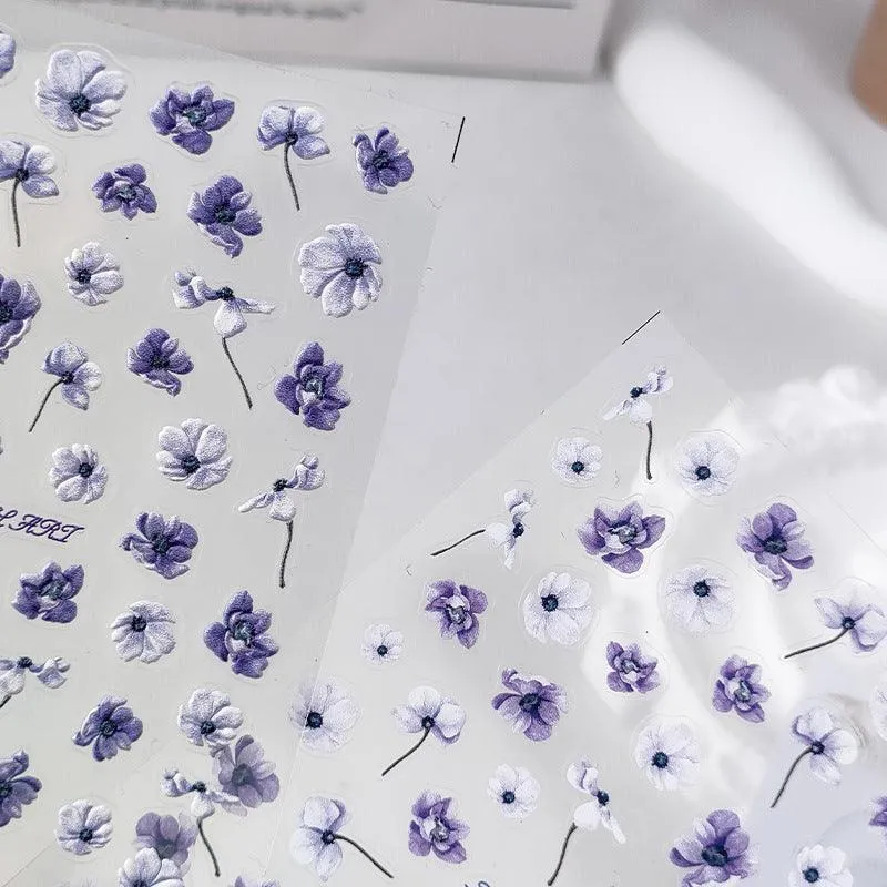 Violets Nail Art Stickers Adhesive Sliders Flower Embossed Sticker Decals