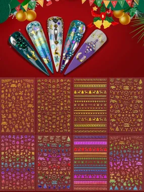 Warmfits 10 Sheets Holographic Butterfly Nail Stickers Decals Holo Gold Silver Multi-Color Different Shapes Nail Adhesive Stickers