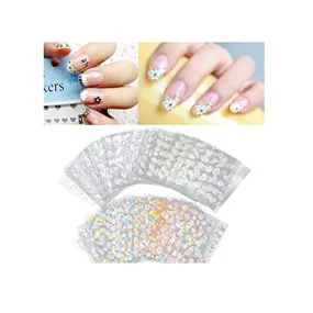 ZITIANY 50 Sheets 3D Flower Nail Art Stickers Decals, Self-Adhesive Manicure Decals Holographic Black White Gold Silver Nail Design DIY Nail Decoration for Women Girls