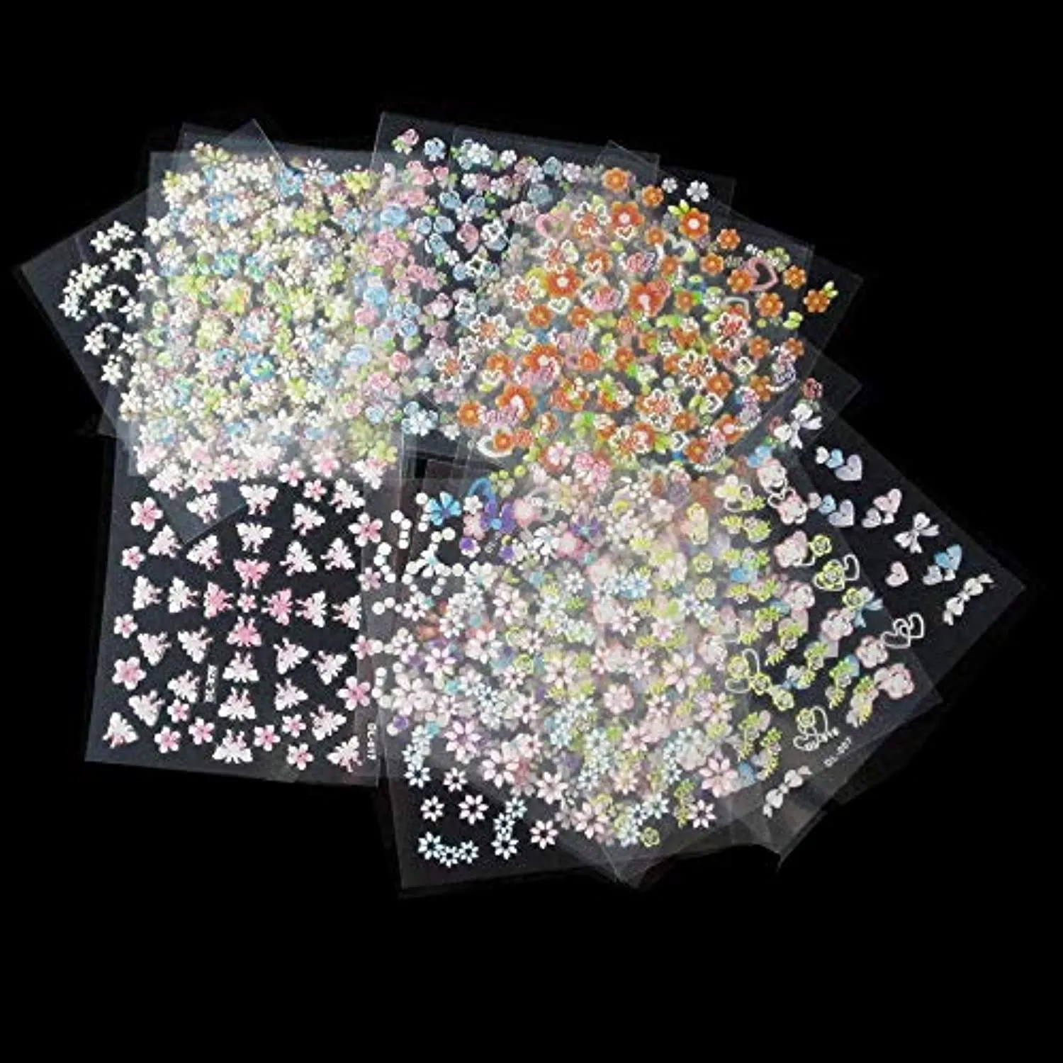 ZITIANY 50 Sheets 3D Flower Nail Art Stickers Decals, Self-Adhesive Manicure Decals Holographic Black White Gold Silver Nail Design DIY Nail Decoration for Women Girls